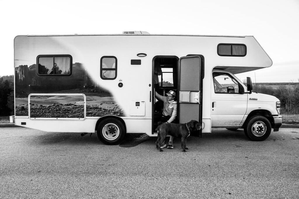 The crew rig parked on the Natchez Trace Parkway during the record attempt