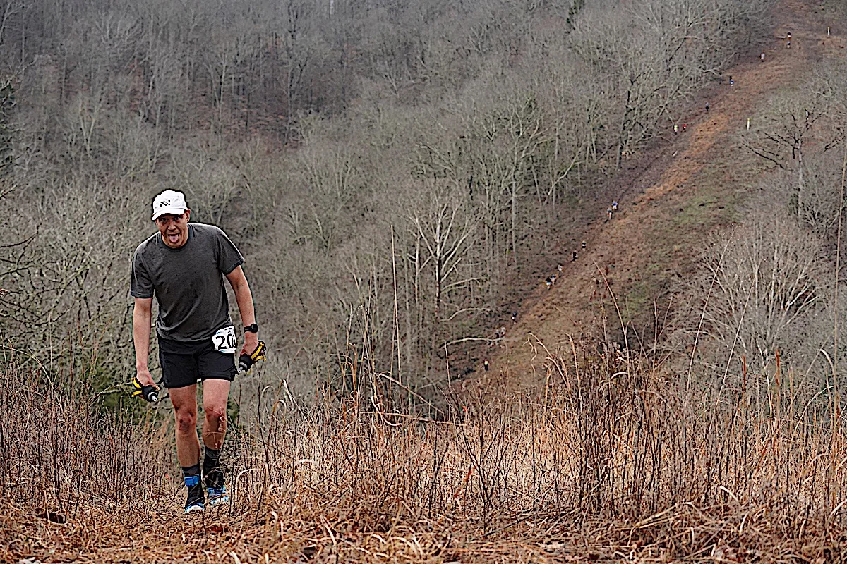 A runner climbing FTS Hill at the Music City Trail Ultra