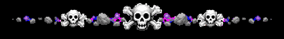Pixel art skull and crossbones divider with trail rocks